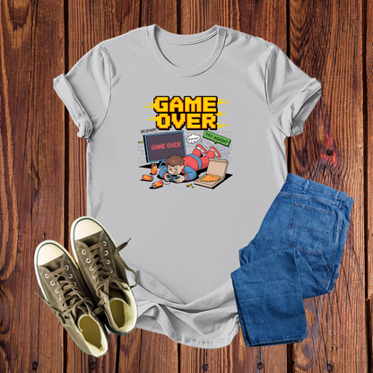 Camiseta Gamer 'Game Over' Pixel Art – Estampa Retrô Exclusiva, Confortável e Divertida