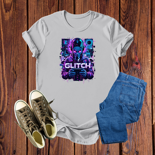 Camiseta Premium 'Glitch' Cyberpunk – Estampa Exclusiva Neón, Confortável e Futurista