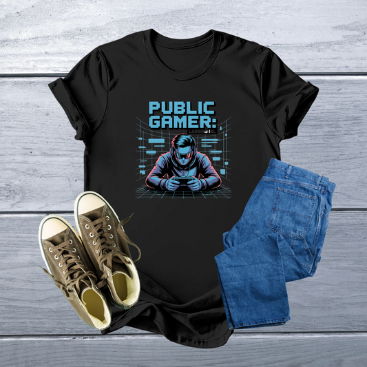 Public Gamer: Lagging IRL T-Shirt | Retro-Futuristic Gaming Tee in Vibrant Hues