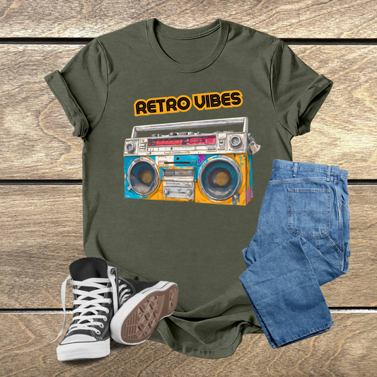 Camiseta Retrô Boombox Graffiti – Reviva a Nostalgia com Estilo Urbano e Emojis Divertidos!
