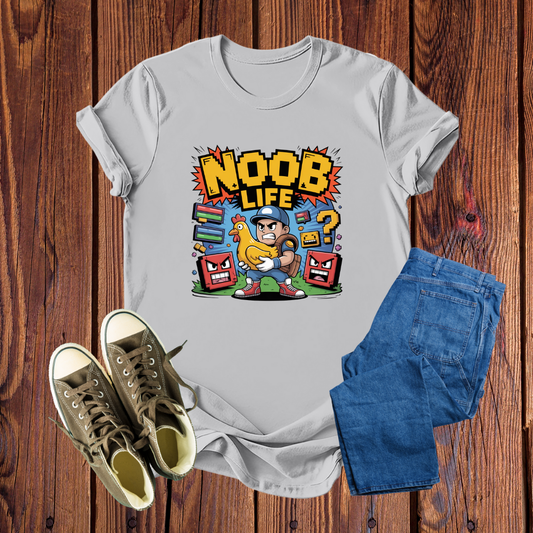Camiseta Gamer 'Noob Life' – Estampa Pixel Art Vibrante, Conforto Premium para Jogadores