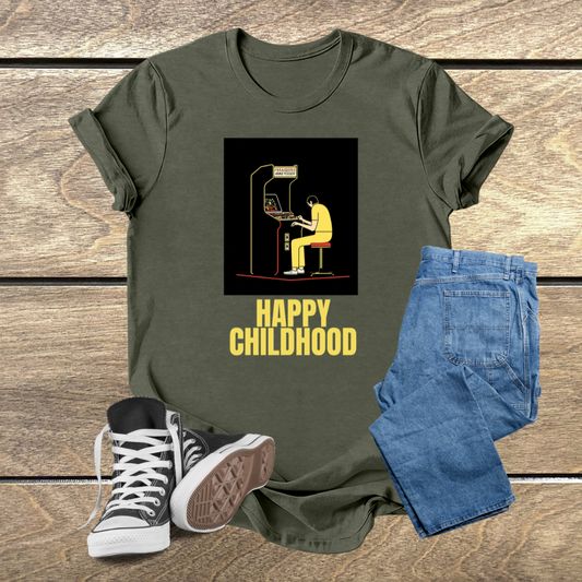 Camiseta Unissex 'Happy Childhood' – Nostalgia Retrô dos Arcades em Estilo Confortável