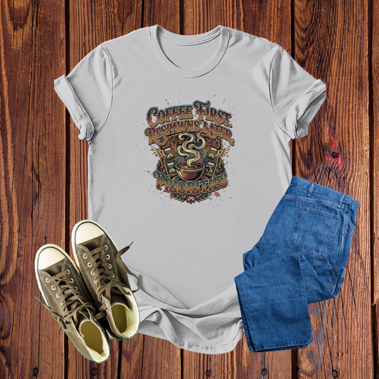 Camiseta Gamer Premium "Coffee First Respawn Later" – Estampa Exclusiva para Gamers
