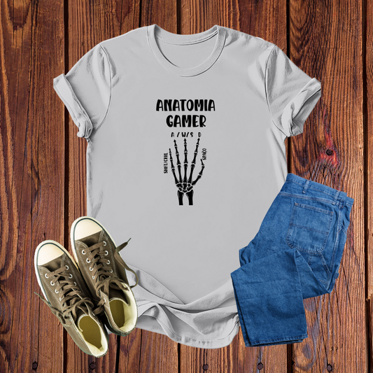 Camiseta Premium 'Anatomia Gamer' – Estampa Exclusiva com Mão Esquelética, Conforto e Estilo em Diversas Cores