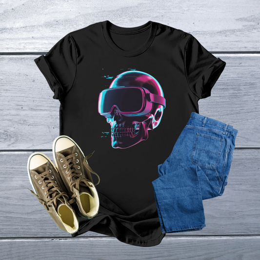 Glitch Skull VR Headset T-Shirt | Cyberpunk, Vaporwave, Soft & Customizable Tee