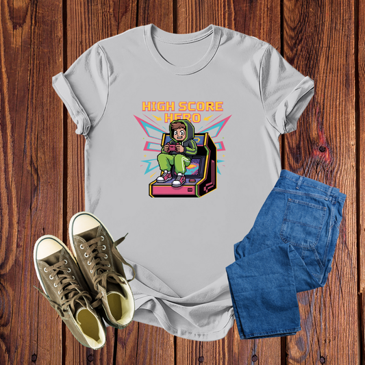 Camiseta Premium 'High Score Hero' – Estilo Retrô Gamer, Conforto Inigualável para Jogadores
