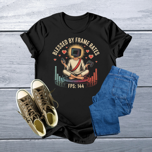 Camiseta Geek – Blessed by Frame Rates Gamer T-Shirt | Soft, Customizable, Comfortable Fit in Your Choice of Hues