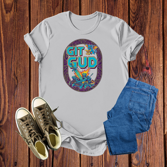 Camiseta Gamer 'Git Gud' Premium - Estampa Exclusiva com Dragão e Fogo, Conforto para Maratonas de Jogos
