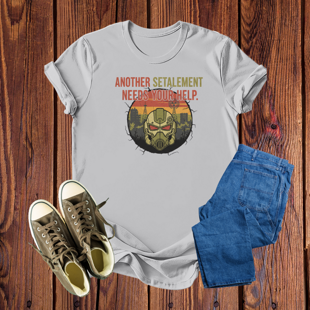 Camiseta Premium Fallout "Another Settlement Needs Your Help" – Estampa Retro Apocalíptica, Confortável e Impressionante