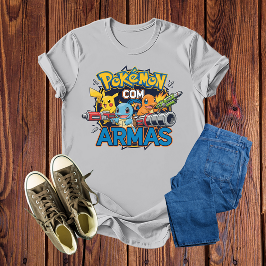 Camiseta Pokémon Com Armas – Estampa Exclusiva e Divertida, Conforto Premium para Fãs Audazes