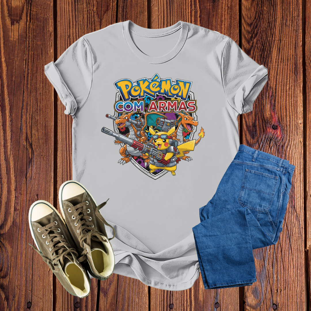 Camiseta Premium Pokémon Com Armas – Estampa Exclusiva Gamer, Conforto Duradouro em Várias Cores