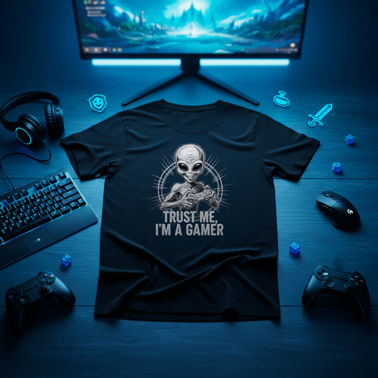 Alien Gamer T-Shirt - 'Trust Me, I'm A Gamer' Design, Heavyweight Cotton for Ultimate Comfort